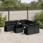 Set mobilier de grădină cu perne, 9 piese, negru, poliratan GartenMobel Dekor