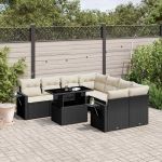 Set mobilier de grădină cu perne, 9 piese, negru, poliratan GartenMobel Dekor
