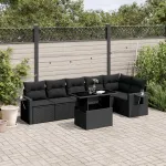 Set canapele de grădină cu perne, 7 piese, negru, poliratan GartenMobel Dekor