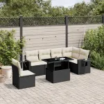 Set canapele de grădină cu perne, 7 piese, negru, poliratan GartenMobel Dekor