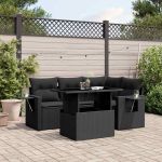 Set mobilier de grădină cu perne, 5 piese, negru, poliratan GartenMobel Dekor