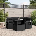 Set mobilier de grădină cu perne, 5 piese, negru, poliratan GartenMobel Dekor