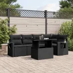 Set mobilier de grădină cu perne, 6 piese, negru, poliratan GartenMobel Dekor