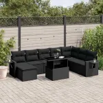 Set mobilier de grădină cu perne, 8 piese, negru, poliratan GartenMobel Dekor