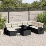 Set mobilier de grădină cu perne, 8 piese, negru, poliratan GartenMobel Dekor