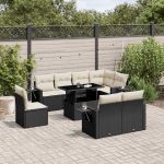 Set mobilier de grădină cu perne, 9 piese, negru, poliratan GartenMobel Dekor