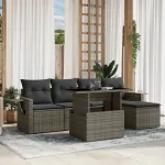 Set mobilier grădină cu perne, 6 piese, gri, poliratan GartenMobel Dekor