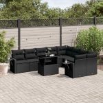 Set canapele de grădină cu perne, 10 piese, negru, poliratan GartenMobel Dekor