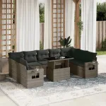 Set mobilier de grădină cu perne, 10 piese, gri, poliratan GartenMobel Dekor