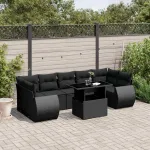Set mobilier de grădină cu perne, 8 piese, negru, poliratan GartenMobel Dekor