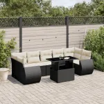 Set mobilier de grădină cu perne, 8 piese, negru, poliratan GartenMobel Dekor