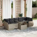 Set mobilier de grădină cu perne, 8 piese gri deschis poliratan GartenMobel Dekor