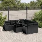 Set mobilier de grădină cu perne, 9 piese, negru, poliratan GartenMobel Dekor