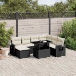 Set mobilier de grădină cu perne, 9 piese, negru, poliratan GartenMobel Dekor