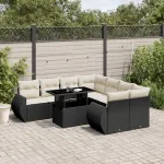 Set mobilier de grădină cu perne, 9 piese, negru, poliratan GartenMobel Dekor