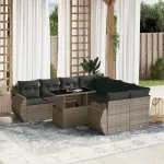 Set canapele de grădină, 9 piese, cu perne, gri, poliratan GartenMobel Dekor