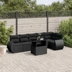 Set canapele de grădină cu perne, 7 piese, negru, poliratan GartenMobel Dekor