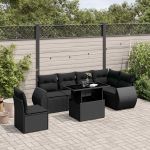 Set canapele de grădină cu perne, 7 piese, negru, poliratan GartenMobel Dekor