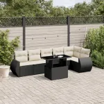 Set canapele de grădină cu perne, 7 piese, negru, poliratan GartenMobel Dekor