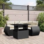 Set mobilier de grădină cu perne, 5 piese, negru, poliratan GartenMobel Dekor