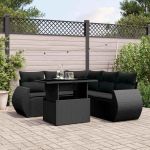 Set mobilier de grădină cu perne, 6 piese, negru, poliratan GartenMobel Dekor