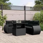 Set mobilier de grădină cu perne, 6 piese, negru, poliratan GartenMobel Dekor