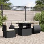 Set mobilier de grădină cu perne, 6 piese, negru, poliratan GartenMobel Dekor