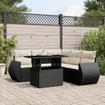 Set mobilier de grădină cu perne, 6 piese, negru, poliratan GartenMobel Dekor