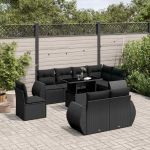 Set mobilier de grădină cu perne, 9 piese, negru, poliratan GartenMobel Dekor