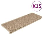Covorașe scări autoadezive 15buc nisipiu 65x21x4cm aspect sisal GartenMobel Dekor