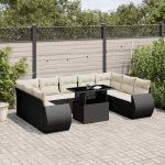 Set canapele de grădină cu perne, 10 piese, negru, poliratan GartenMobel Dekor