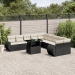 Set canapele de grădină cu perne, 11 piese, negru, poliratan GartenMobel Dekor