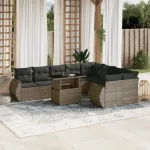 Set mobilier de grădină cu perne, 10 piese, gri, poliratan GartenMobel Dekor