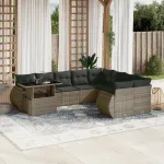 Set mobilier de grădină cu perne, 10 piese, gri, poliratan GartenMobel Dekor