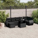 Set mobilier de grădină cu perne, 8 piese, negru, poliratan GartenMobel Dekor