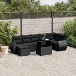 Set mobilier de grădină cu perne, 8 piese, negru, poliratan GartenMobel Dekor