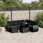 Set mobilier de grădină cu perne, 8 piese, negru, poliratan GartenMobel Dekor