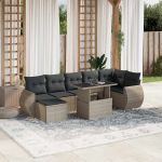Set mobilier de grădină cu perne, 8 piese gri deschis poliratan GartenMobel Dekor