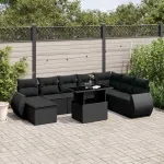 Set mobilier de grădină cu perne, 9 piese, negru, poliratan GartenMobel Dekor