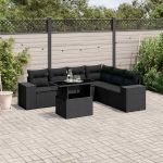 Set canapele de grădină cu perne, 7 piese, negru, poliratan GartenMobel Dekor