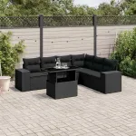 Set canapele de grădină cu perne, 7 piese, negru, poliratan GartenMobel Dekor