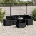 Set mobilier de grădină cu perne, 6 piese, negru, poliratan GartenMobel Dekor