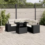 Set mobilier de grădină cu perne, 6 piese, negru, poliratan GartenMobel Dekor