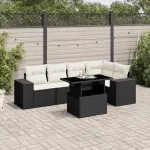 Set mobilier de grădină cu perne, 6 piese, negru, poliratan GartenMobel Dekor