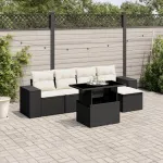 Set mobilier de grădină cu perne, 6 piese, negru, poliratan GartenMobel Dekor