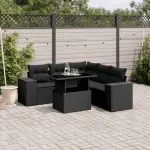 Set mobilier de grădină cu perne, 6 piese, negru, poliratan GartenMobel Dekor