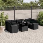 Set mobilier de grădină cu perne, 8 piese, negru, poliratan GartenMobel Dekor