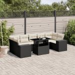 Set mobilier de grădină cu perne, 8 piese, negru, poliratan GartenMobel Dekor