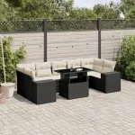Set mobilier de grădină cu perne, 8 piese, negru, poliratan GartenMobel Dekor