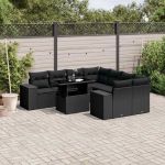 Set mobilier de grădină cu perne, 9 piese, negru, poliratan GartenMobel Dekor